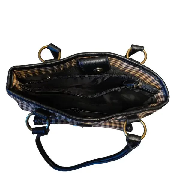 Vintage Longaberger Houndstooth Tote Brown Black Leather Trim Shoulder Bag - Picture 4 of 10